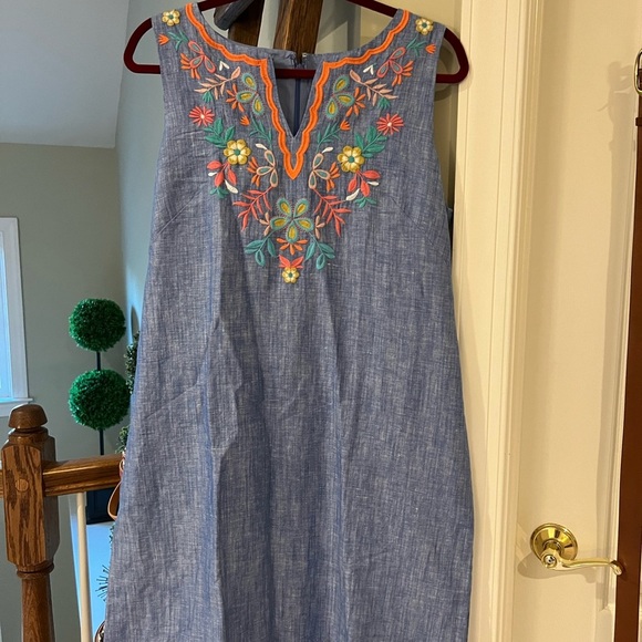Talbots Floral Embroidered Linen Dress NWOT size 12